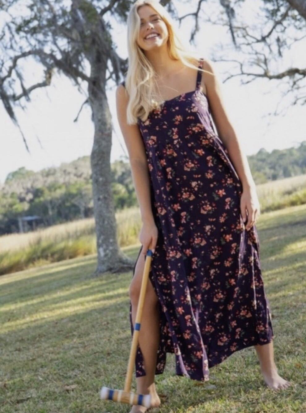 NATURAL LIFE Navy Floral Midi Dress
